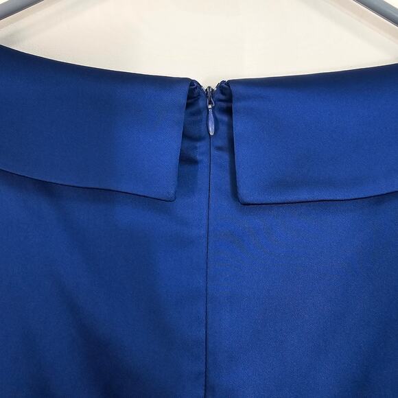 Tahari Dress Women's‎ 14 Portrait Collar Royal Blue Ruched Sheath Fully Lined - Picture 3 of 11